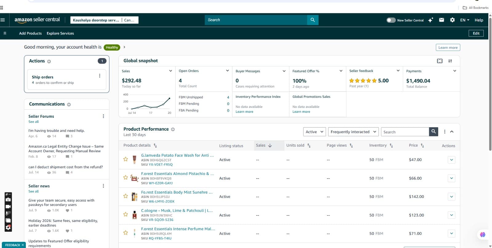 Amazon Seller Dashboard